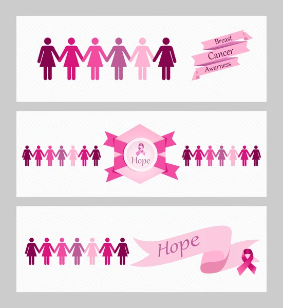 Breast cancer awareness ribbon web banners set. — Stock Vector
