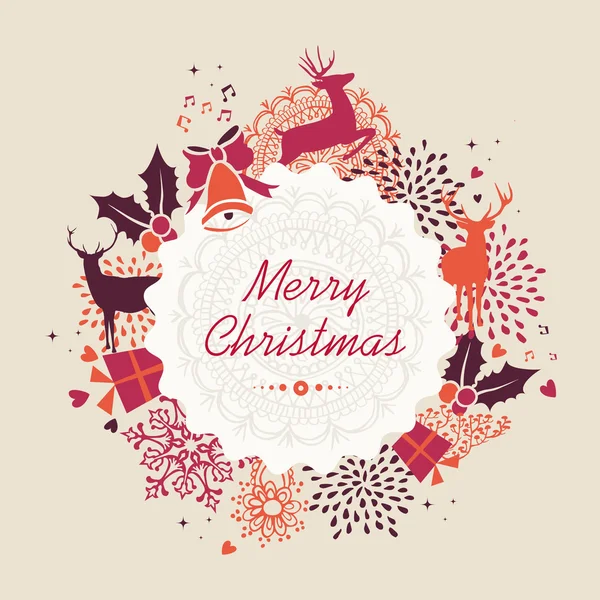 Merry Christmas label retro composition vector file. — Stock Vector