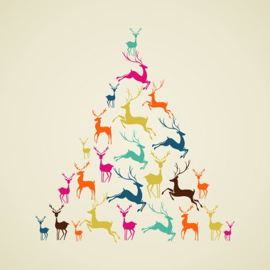Merry Christmas reindeer pine tree shape vector.