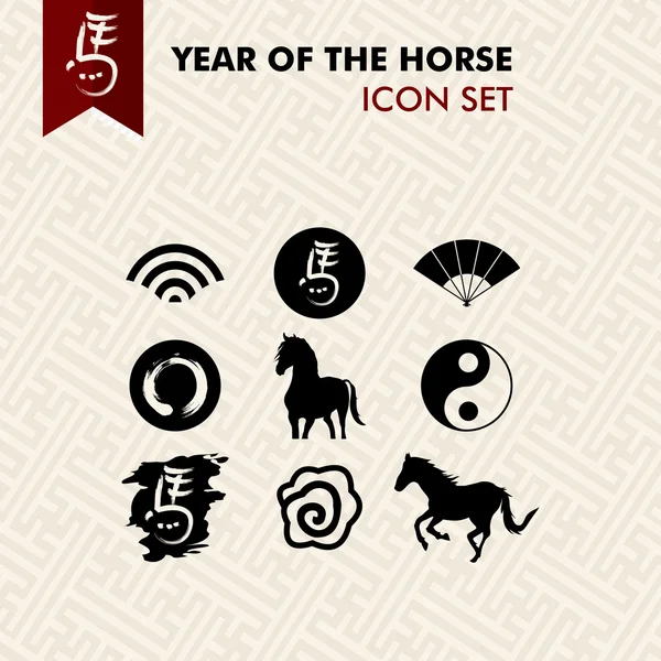 Conjunto de iconos de año nuevo chino del caballo — Vector de stock