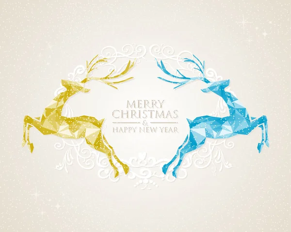 Biglietto di auguri cervo vintage natalizio — Vettoriale Stock