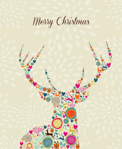 Merry Vintage christmas elements reindeer greeting card — Stock Vector