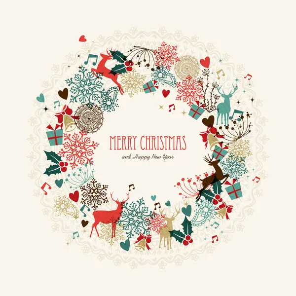 Merry Christmas vintage wreath card — Stock Vector