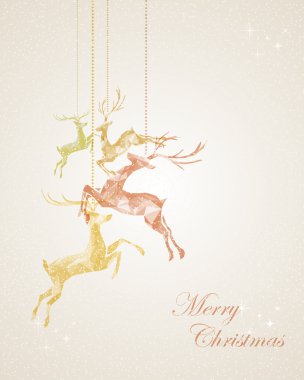merry christmas Özeti Ren geyiği tebrik kartı asılı