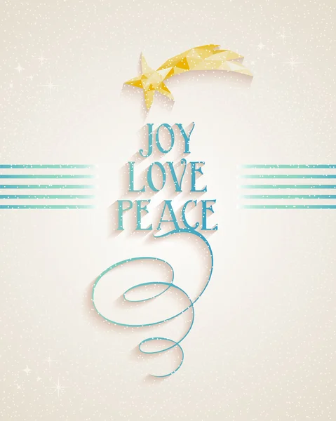 Boldog karácsonyi öröm szeretet és a béke szöveg kártya — Stock Vector