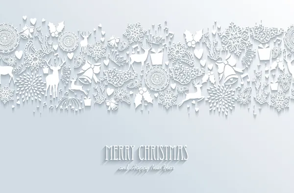 Beyaz neşeli Noel ve mutlu yeni yıl kesintisiz tebrik kartı — Stok Vektör
