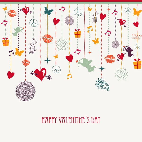 Boldog Valentin-napot, lóg a szeretet ikonok összetétele — Stock Vector