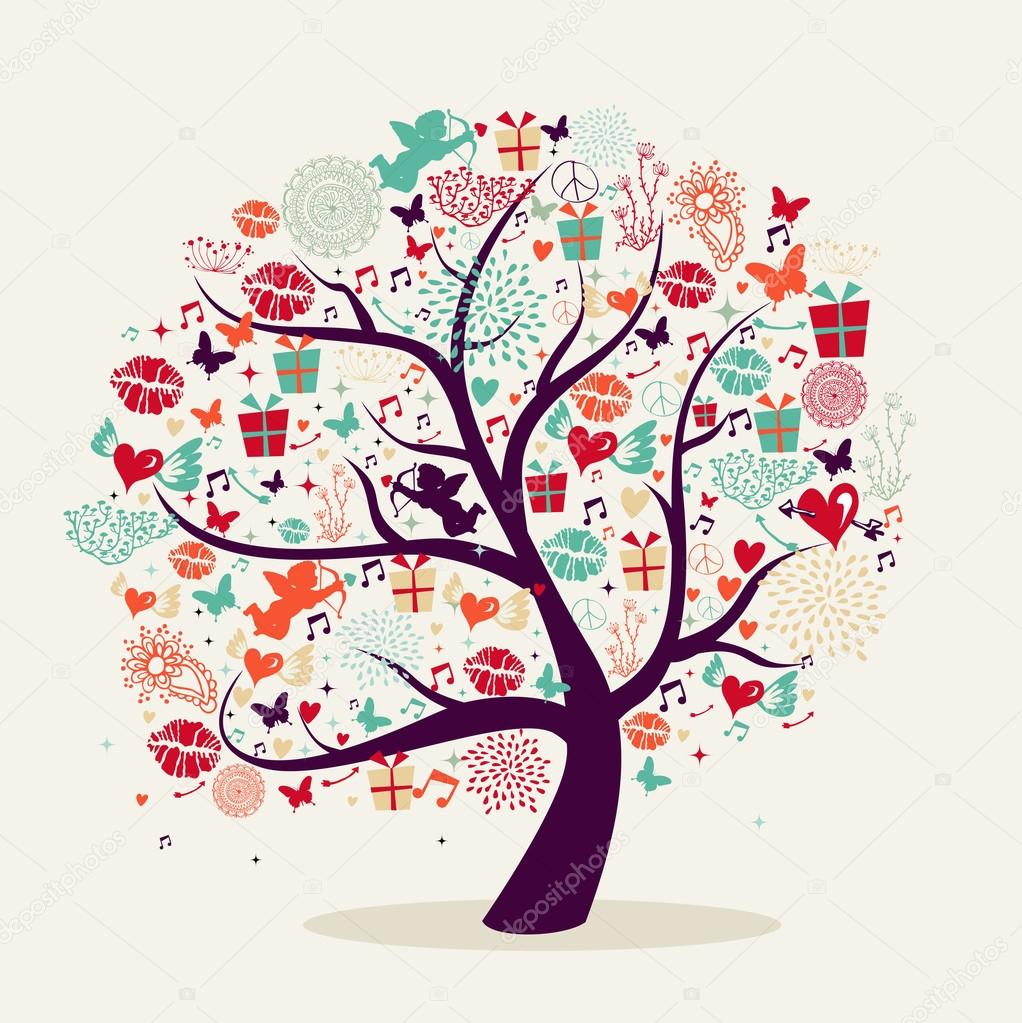 Valentines day tree greeting card
