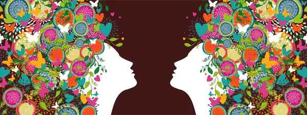 Hermosas mujeres colorido banner de pelo abstracto — Archivo Imágenes Vectoriales