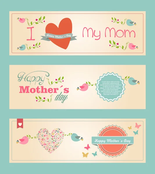 Retro lindo feliz madres día banners conjunto — Archivo Imágenes Vectoriales