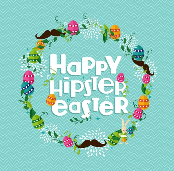 Happy Hipster Easter colorful wreath — Stock Vector