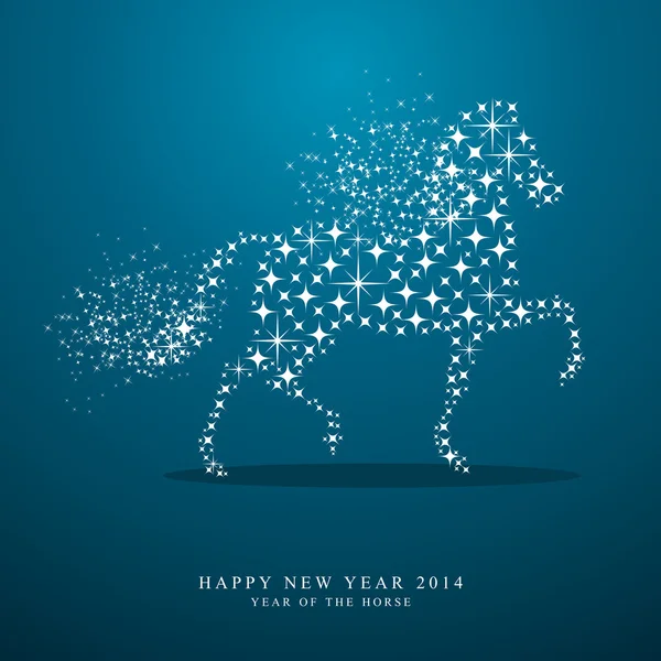 Happy New Year of horse 2014 stars greeting card — Stock Vector