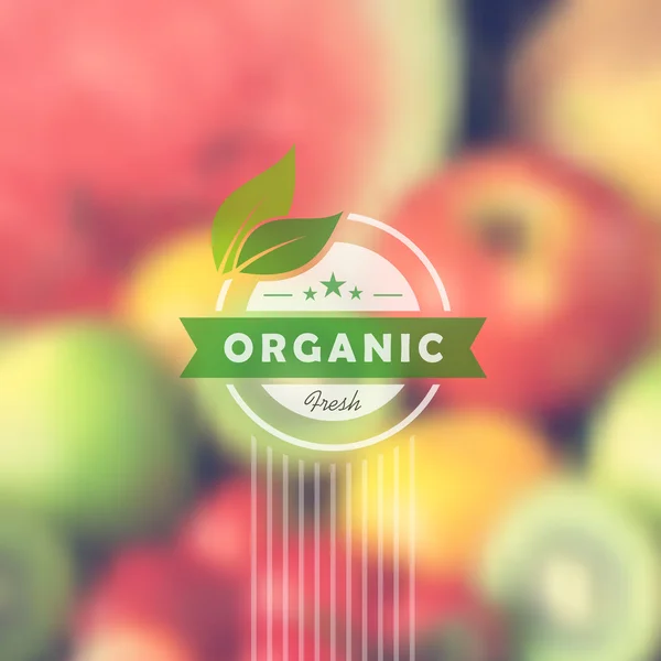 Organic food retro label blurred background — Stock Vector
