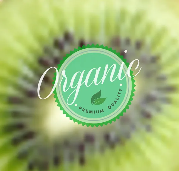 Organic food retro label kiwi fundo embaçado — Vetor de Stock