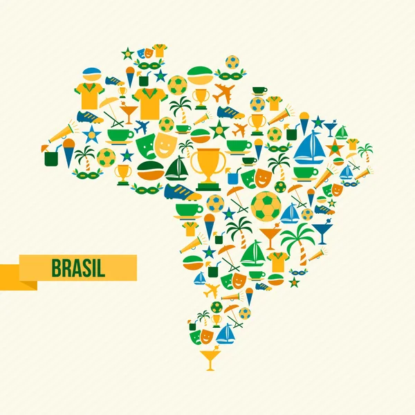 Iconos de fútbol Brasil mapa — Vector de stock