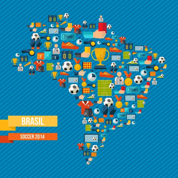 Mapa de ícones de futebol Brasil —  Vetores de Stock