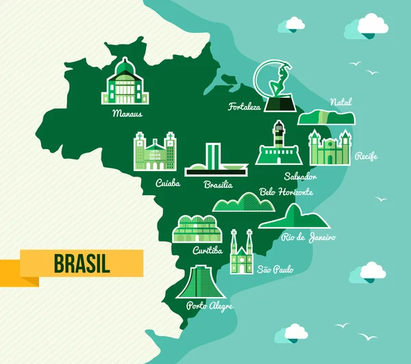 Icône de silhouette de carte de Brésil — Image vectorielle