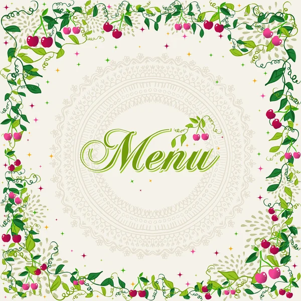 Vintage cereja planta menu fundo — Vetor de Stock