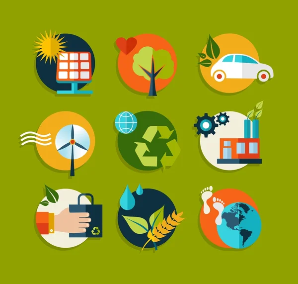 Ecología Conjunto de iconos planos — Vector de stock