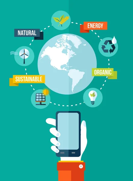 Go Πράσινη Παγκόσμια κινητό app έννοια εικονογράφηση — Διανυσματικό Αρχείο