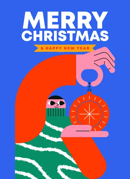 Рождеством Христовым Иллюстрация Поздравительных Открыток Молодой Человек Орнаментом Xmas Современном — стоковый вектор