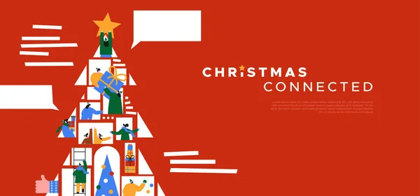 Merry Christmas Web Template Illustratie Van Diverse Mensen Online Verbonden — Stockvector