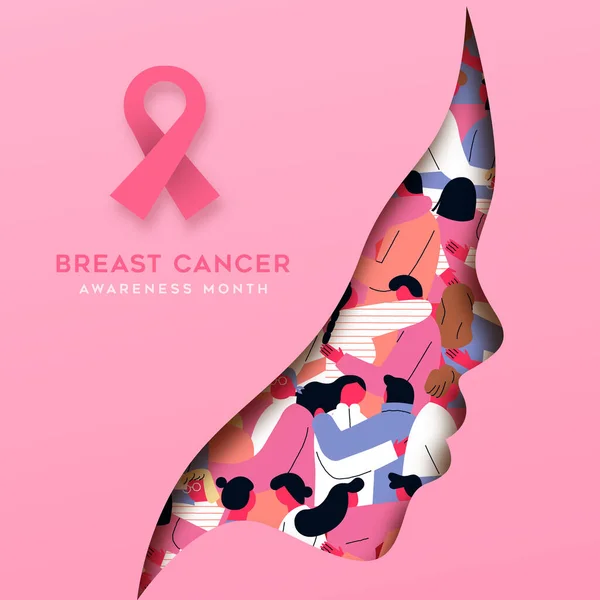 Mois Sensibilisation Cancer Sein Carte Vœux Illustration Visage Féminin Découpé — Image vectorielle