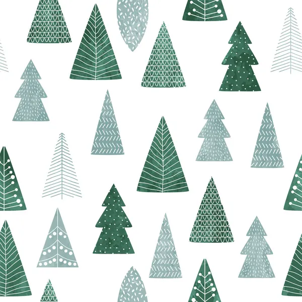 Joyeux Noël Dessiné Main Pin Motif Sans Couture Avec Aquarelle — Image vectorielle