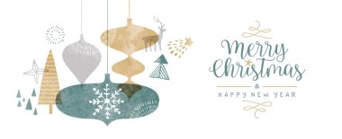 Mutlu Noeller. Yeni yıl tebrik kartı çizimleri. Kış tatili süslemeleri. Parti daveti veya xmas sezonu dileği için İskandinav suluboya karalama tasarımı.