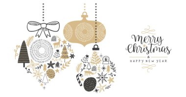 Mutlu Noeller. Yeni yıl tebrik kartı çizimleri. Kış tatili süslemeleri. Parti daveti veya xmas sezonu dileği için İskandinav tarzı karalama tasarımı.