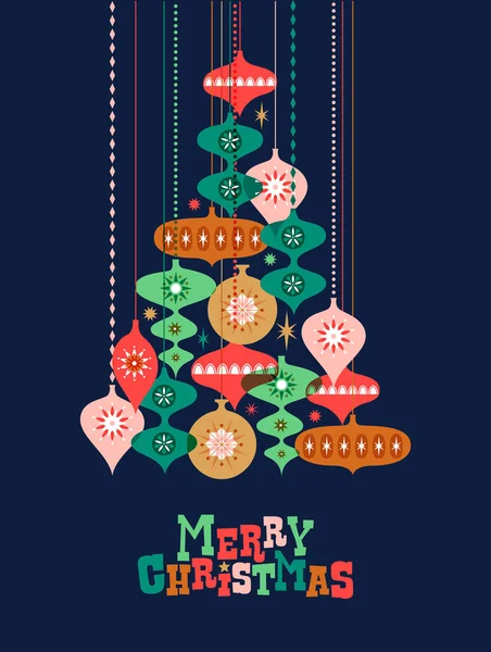 Boldog Karácsonyi Üdvözlőlapot Illusztráció Színes Díszítés Fenyő Alakú Retro Század — Stock Vector