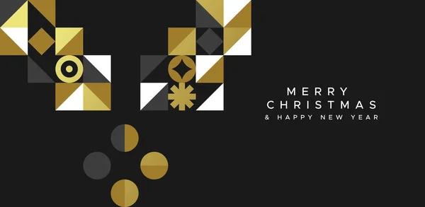 圣诞快乐新年快乐卡上的冬青叶插图与黄金几何图标流行的马赛克风格 圣诞节庆祝活动中优雅的黄金丑闻鸟类自然设计 — 图库矢量图片