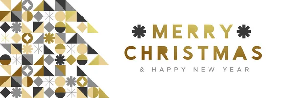 Vrolijk Kerstfeest Gelukkig Nieuwjaar Banner Illustratie Van Moderne Gouden Dennenboom — Stockvector