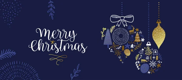 Merry Christmas Web Template Illustratie Van Goud Met Hand Getekend — Stockvector