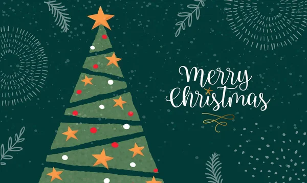 크리스마스 인사말 향나무 그림에는 Xmas Ornament 행사를 빈티지 스타일의 디자인 — 스톡 벡터