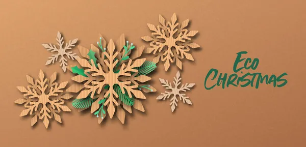 Eco Christmas Papercut Web Banner Иллюстрации Переработанная Картонная Бумага Снежинка — стоковый вектор