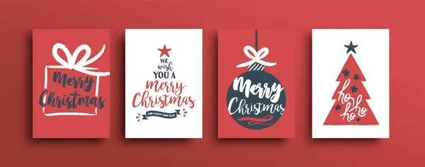 Buon Natale Felice Anno Nuovo Biglietto Auguri Illustrazione Set Con — Vettoriale Stock