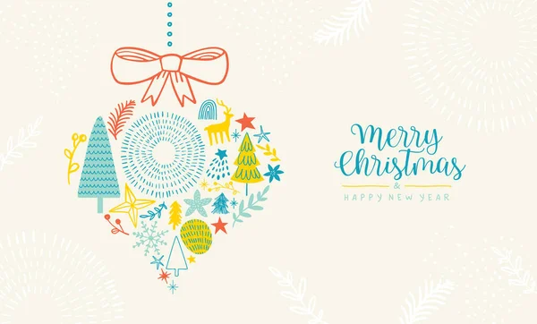 Καλά Χριστούγεννα Καλή Πρωτοχρονιά Ευχετήρια Κάρτα Εικονογράφηση Χειροποίητα Χειμώνα Διακόσμηση — Διανυσματικό Αρχείο