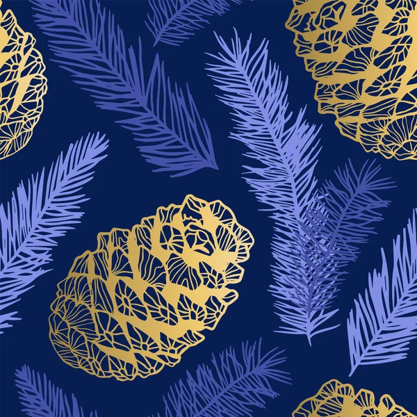 Christmas Season Seamless Pattern Illustration Winter Pine Tree Branch Decoration — Stock Vector