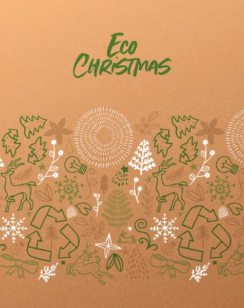 Tarjeta Felicitación Eco Christmas Ilustración Garabatos Invierno Dibujados Mano Respetuosos — Vector de stock