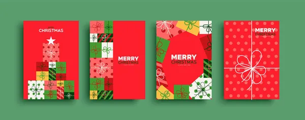 Feliz Navidad Feliz Año Nuevo Conjunto Tarjetas Felicitación Colorido Estilo — Vector de stock