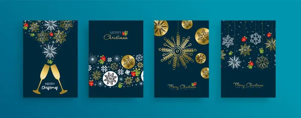 Merry Christmas Happy New Year Greeting Card Illustration Set Holiday — Stock Vector