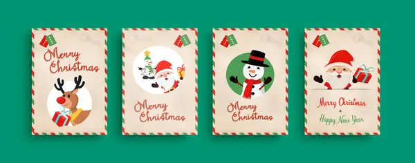 Feliz Natal Cartão Saudação Definido Estilo Tradicional Vintage Mail Férias — Vetor de Stock