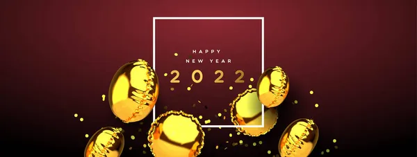 Frohes Neues Jahr 2022 Web Banner Aus Realistischen Goldfolie Ballon — Stockvektor