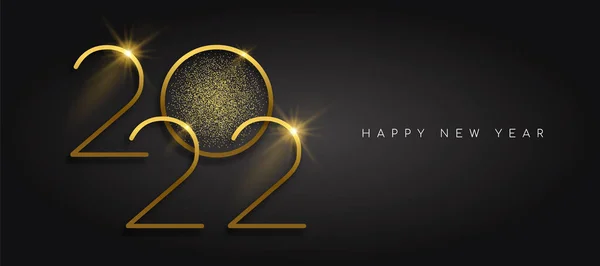 Feliz Año Nuevo 2022 Banner Web Globo Lámina Oro Realista — Vector de stock