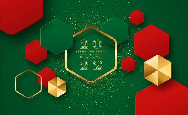 Buon Natale Felice Anno Nuovo 2022 Moderno Biglietto Auguri Lusso — Vettoriale Stock