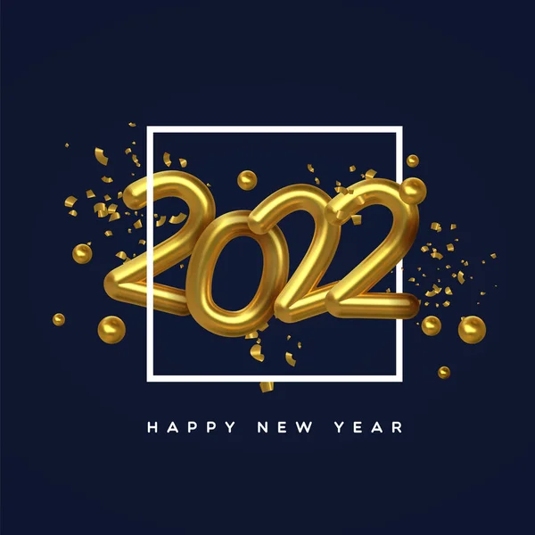 Feliz Ano Novo 2022 Cartão Saudação Data Número Calendário Ouro — Vetor de Stock
