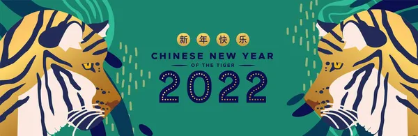 Chinesisches Neujahr 2022 Web Banner Illustration Handgezeichneter Goldkopf Cartoon Mit — Stockvektor