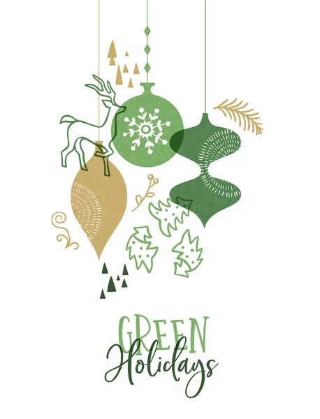 Joyeux Noël Carte Vœux Illustration Vert Dessiné Main Décoration Vacances — Image vectorielle