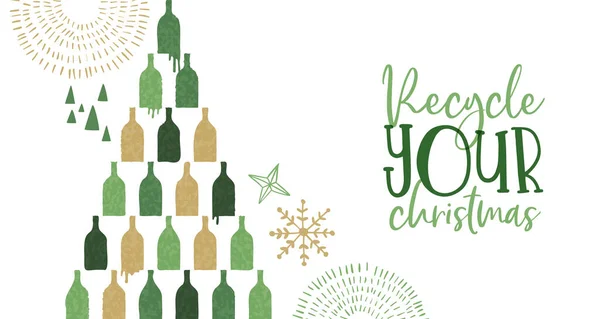 Joyeux Noël Carte Voeux Illustration Pin Vacances Vert Dessiné Main — Image vectorielle